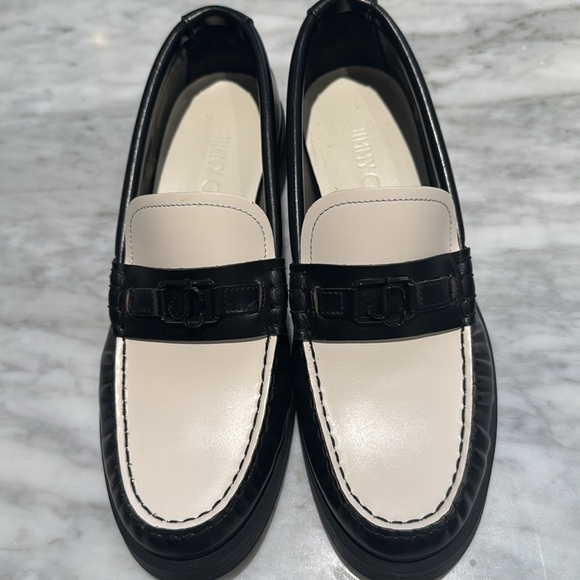 Jimmy Choo Black and White Two-Tone Leather Loafers - Picture 2 of 5
